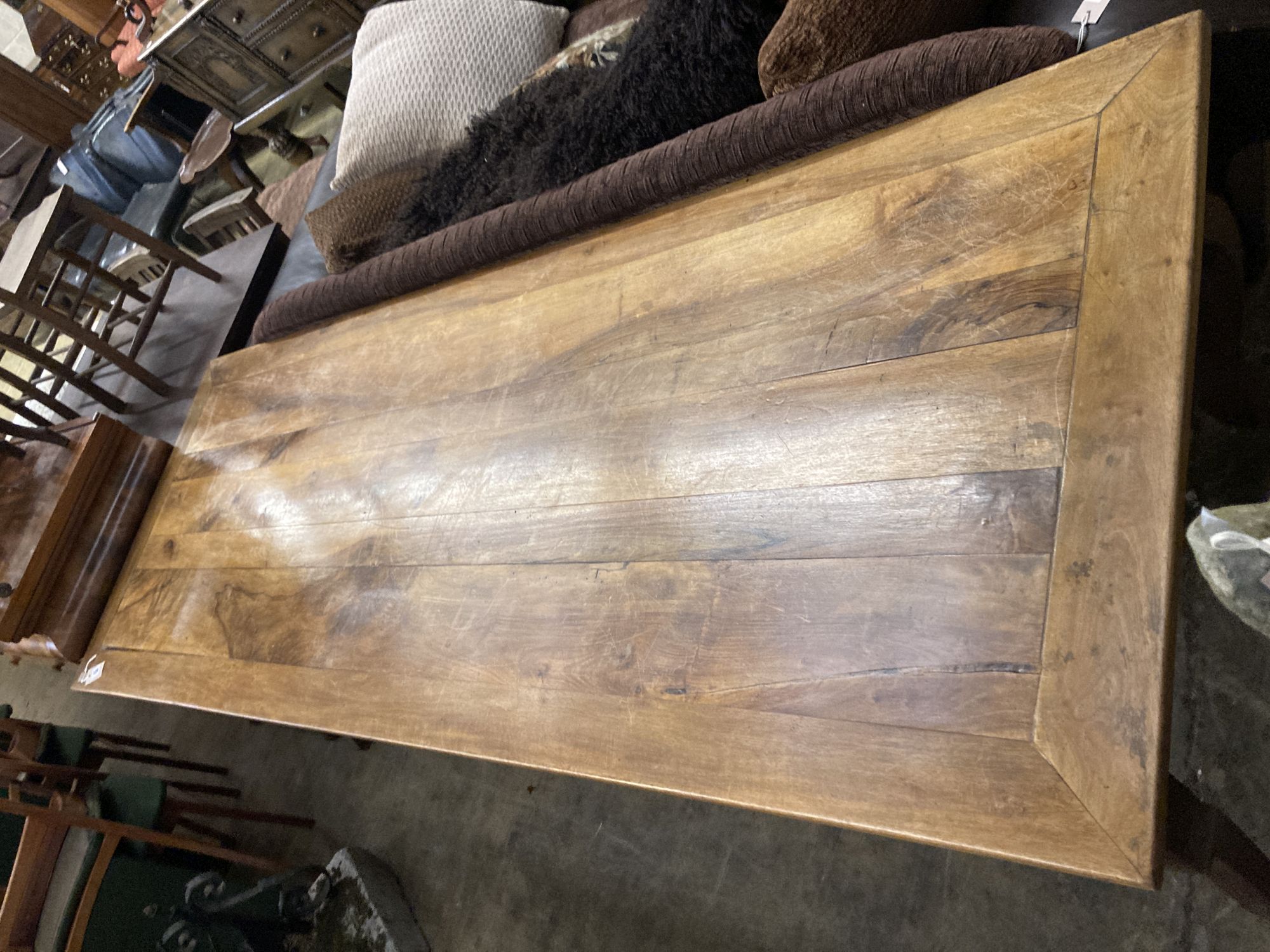A 19th century French rectangular walnut farmhouse table, length 230cm, depth 85cm, height 76cm